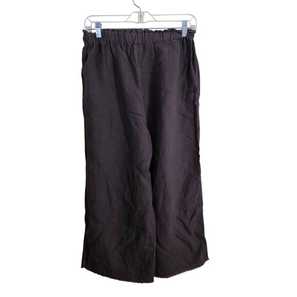 Len Ok Brown 100% Linen Wide Leg Raw Hem Cropped Pants Lagonlook Size L - Picture 3 of 6